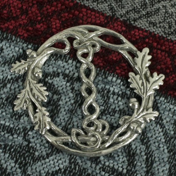 New Celtic Acorn and Oak Leaf Fall Scarf Ring UK Pewter Made in Scotland